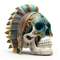 crânio decoração com pena boho estilo, tribo fundo, generativo ai. foto