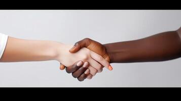 amigáveis ou casual aperto de mão entre interracial mulheres. generativo ai. foto