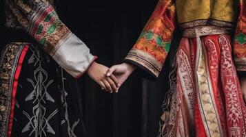 amigáveis ou casual aperto de mão entre indonésio mulheres dentro seus tradicional trajes. generativo ai. foto