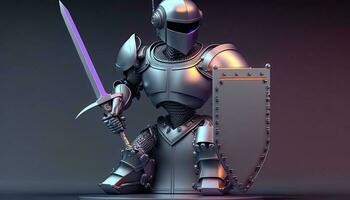 uma cyborg segurando uma futurista espada com escudo, digital arte estilo. generativo ai. foto