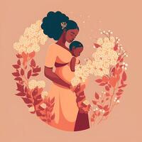 ilustração do africano jovem mulher vestindo bebê transportadora canguru bolso. conceito do mães dia, mães amor, relação entre mãe e criança. generativo ai. foto