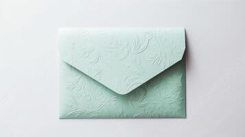 personalizado verde floral gravado luxo Casamento ou evento cartão, envelope criada de generativo ai. foto