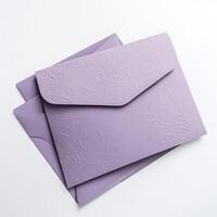 personalizado roxa floral gravado luxo Casamento ou evento cartão, envelopes criada de generativo ai. foto