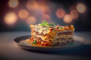 delicioso italiano especialidade Lasanha com fresco manjericão e queijo ai gerado foto