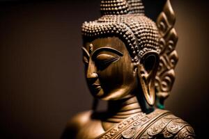uma tailandês Buda estátua senta e meditando às budista têmpora. antigo Tailândia Buda face. fundo para vesak festival celebração. vesak dia conceito. vesak celebração dia saudações de ai gerado foto