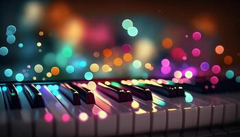 bokeh luzes e embaçado cores em fechar-se piano chaves ai gerado foto