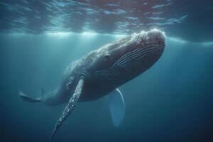 ilustração embaixo da agua tiro baleia oceano ai gerado foto