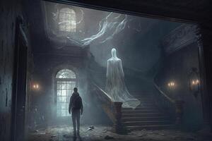 a assombrada abandonado chinês fantasma casa uma místico, mágico, e encantador Visão ai gerado foto