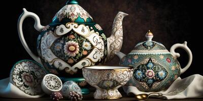 tradicional russo porcelana uma Eterno arte Formato com rico cores e único desenhos ai gerado foto