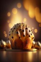 tradicional italiano Panettone bolo com cristalizado frutas ai gerado foto