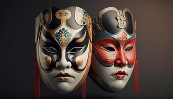 vibrante chinês ópera máscaras em exibição ai gerado foto
