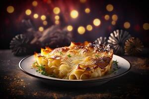 cremoso e delicioso gratinado dauphinois - uma clássico francês batata prato ai gerado foto