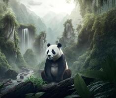 enorme chinês panda dentro uma bambu floresta uma místico, mágico, e encantador cena ai gerado foto