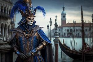 a comemorar carnaval dentro Veneza pessoas dentro festivo máscaras e fantasias ai gerado foto