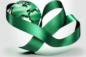 símbolo do unidade e esperança 3d ilustração do uma verde fita para mundo Câncer dia ai gerado foto