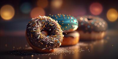 sortido delicioso rosquinhas com bokeh padaria sobremesa ilustração ai gerado foto