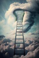 nuvem escada - uma místico escada alcançando acima para a nuvens dentro a céu ai gerado foto