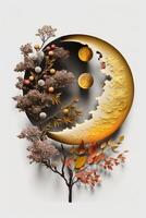 chinês lua festival decoração em branco fundo ai gerado foto