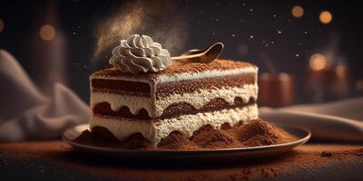 delicioso tradicional Tiramisu bolo ai gerado ilustração foto