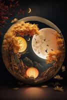 encantador decorações para chinês lua festival celebração ai gerado foto