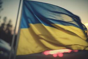 ucraniano bandeira ondas no meio protestos uma símbolo do liberdade ai gerado foto