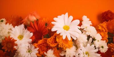 flores dentro laranja branco e laranja flores em a laranja fundo ai gerado foto