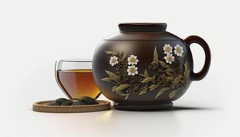 tradicional chinês chá conjunto em branco fundo com cultural elementos ai gerado foto
