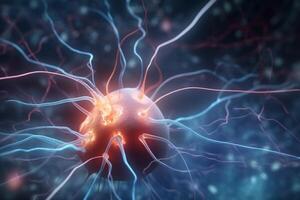 vibrante 3d ilustração do a bioquímico processo do nervo impulsos ai gerado foto