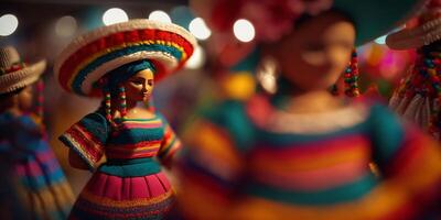 vibrante de madeira estátuas a comemorar mexicano guelaguetza festival ai gerado foto