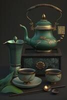 elegante chinês jade chá conjunto com tradicional Projeto e delicado artesanato ai gerado foto