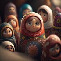 vibrante matryoshkas, tradicional russo aninhamento bonecas ai gerado foto