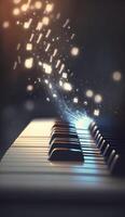 bokeh luzes e embaçado cores em fechar-se piano chaves ai gerado foto