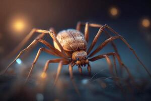 hiper-realista ilustração do uma tipo aranha inseto semelhante a uma Castanho recluso aranha, macro Visão ai gerado foto