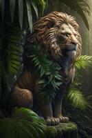 majestoso leão escultura dentro selva panorama chinês obra de arte ai gerado foto