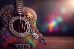 hippie - colorida guitarra - expressivo música instrumento para criativo almas ai gerado foto