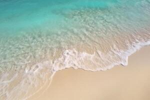 espetacular aéreo Visão do imaculado branco areia de praia e azul azul águas ai gerado foto