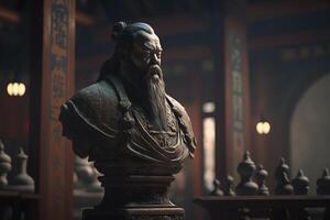 estátua do confúcio dentro uma tradicional chinês quarto ai gerado foto