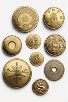 por sorte encantos chinês fortuna moedas isolado em branco fundo ai gerado foto
