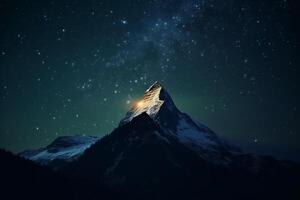 período noturno serenidade Nevado montanha cume debaixo estrelado céu ai gerado foto