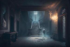 a assombrada abandonado chinês fantasma casa uma místico, mágico, e encantador Visão ai gerado foto
