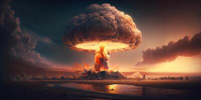 apocalíptico cena devastador nuclear explosão e Está efeitos em a meio Ambiente ai gerado foto