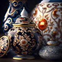 tradicional russo porcelana uma Eterno arte Formato com rico cores e único desenhos ai gerado foto