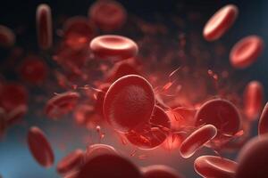 vívido Visão do vermelho sangue células debaixo a microscópio ai gerado foto