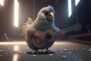arrasando frango uma louco galinha com uma guitarra jogando estrela do rock em etapa ai gerado foto