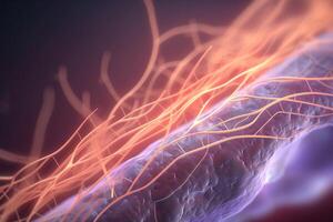 colorida abstrato 3d ilustração do músculo fibra relaxamento às microscópico nível ai gerado foto