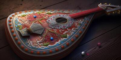 melódico charme do a balalaica tradicional russo amarrado instrumento ai gerado foto