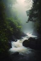 serenidade dentro a selva uma rio corrida através a vegetação ai gerado foto