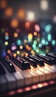 bokeh luzes e embaçado cores em fechar-se piano chaves ai gerado foto