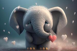 uma fofa pequeno elefante com corações para dia dos namorados dia ai gerado foto