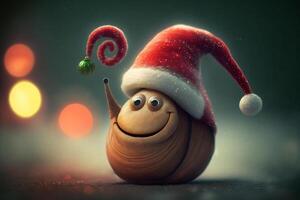 uma engraçado feliz Caracol para Natal com Natal decorações ai gerado foto